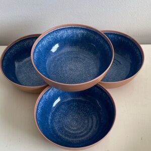 Set of 4 Blue Threshold melamine Bowls with Terracotta Exterior